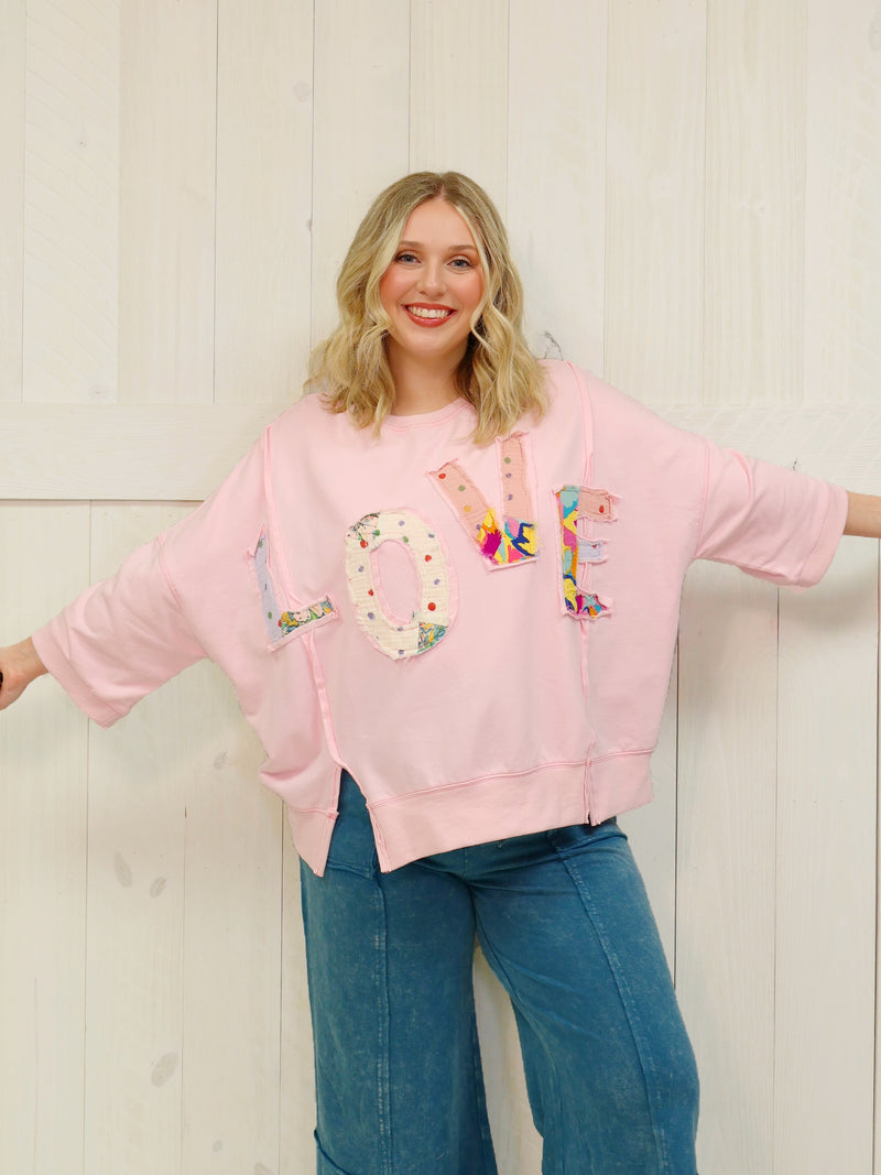 Easel Pink Love Patch Top