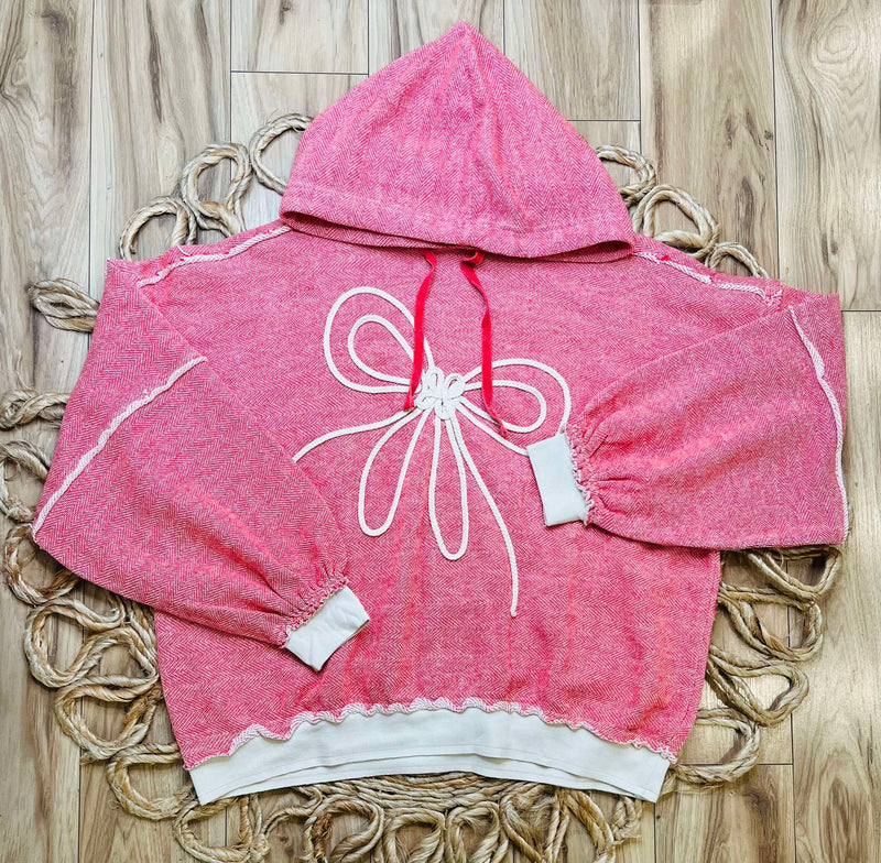 Easel Red Bow Oversized Hoodie Sweater