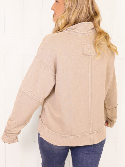 Easel Stone Ribbed Texture V-Neck Top