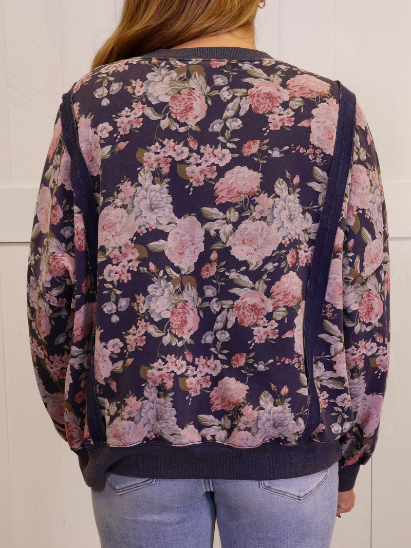 Easel Vintage Rose LOVE Embroidered Sweater Pullover Top