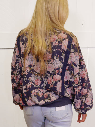 Easel Vintage Rose LOVE Embroidered Sweater Pullover Top