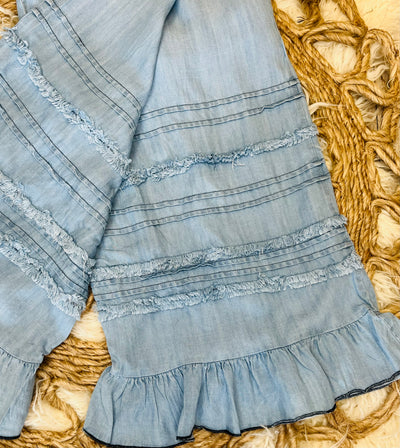 Easel light denim ruffle pants