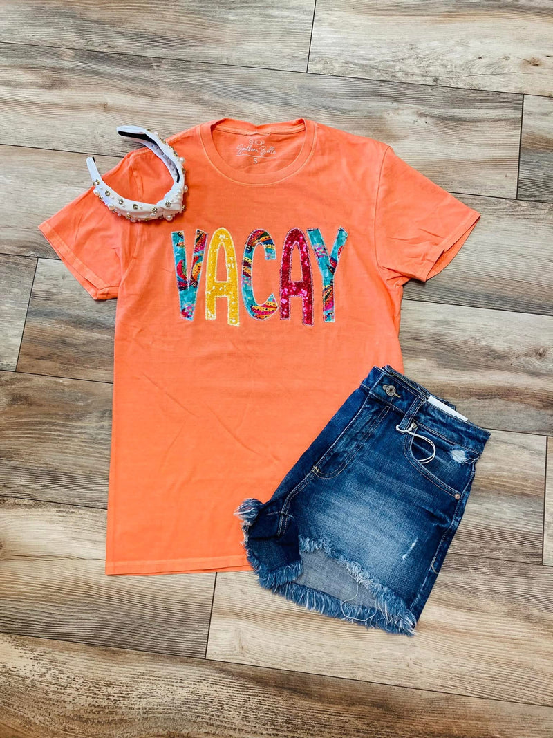 Embroidered Orange Vacay Tee