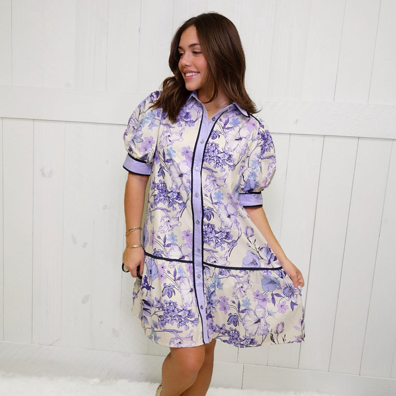 Entro Blueberry Button Collar Dress