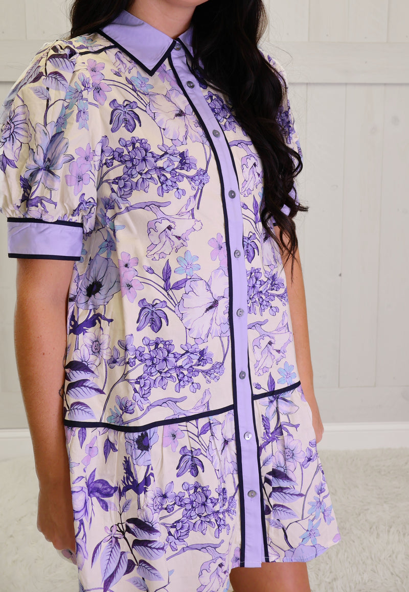 Entro Blueberry Button Collar Dress