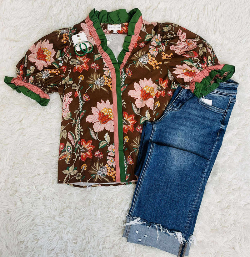 Entro Brown and Mauve Floral Top