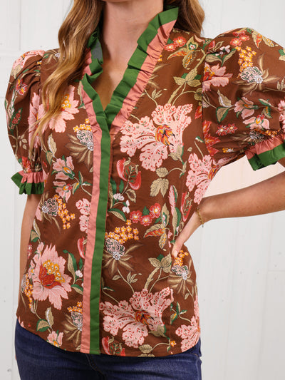 Entro Brown and Mauve Floral Top