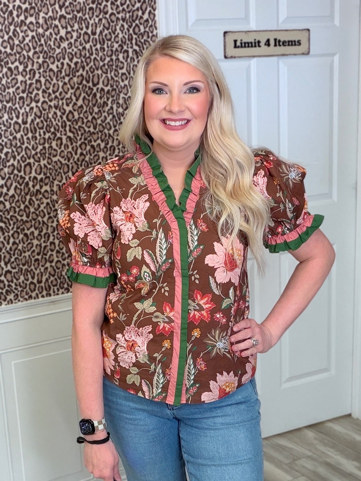 Entro Brown and Mauve Floral Top