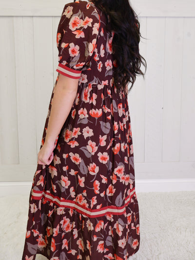 Entro Burgundy Floral Midi Dress
