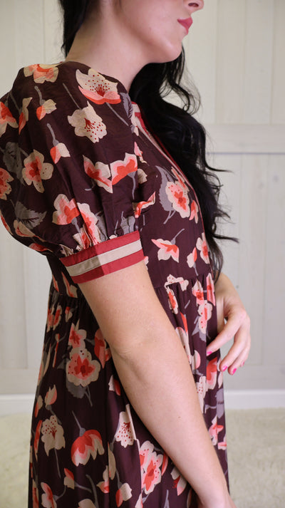 Entro Burgundy Floral Midi Dress