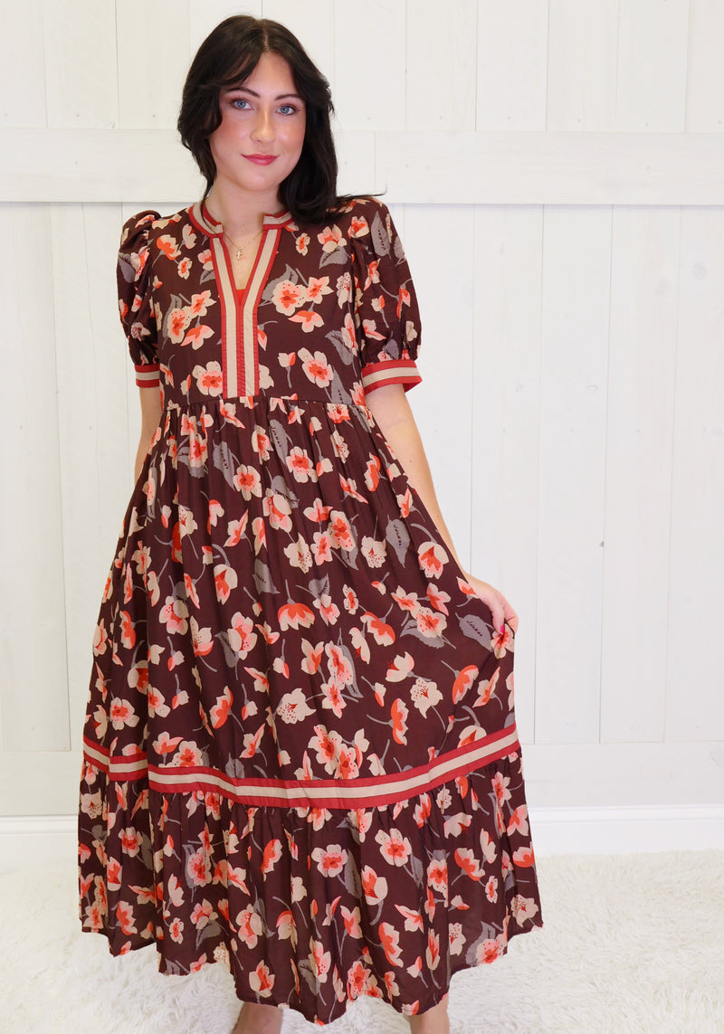 Entro Burgundy Floral Midi Dress