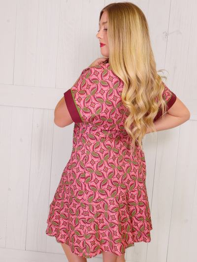 Entro Curvy Burgundy Collar Trim Dress