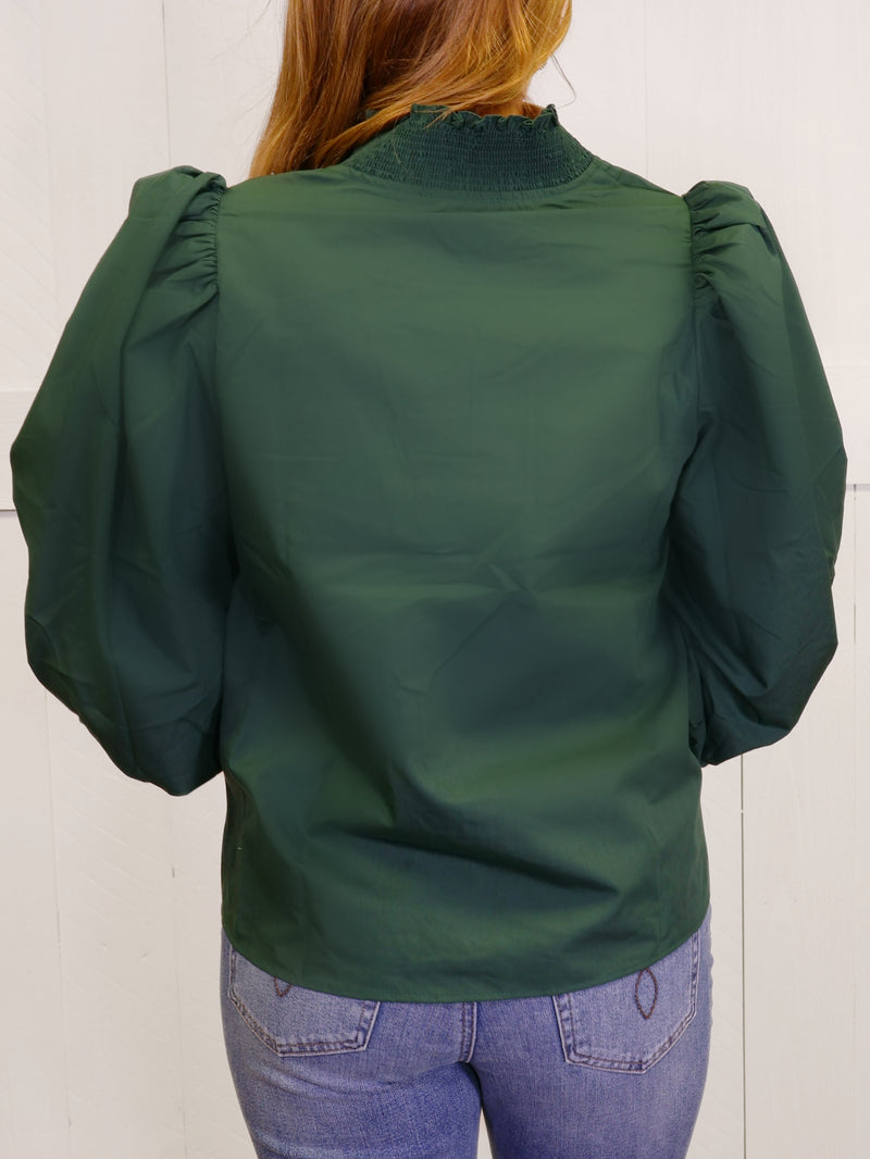 Entro Hunter Green Cheetah Split Neck Top