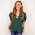 Entro Hunter Green Cheetah Trim Top