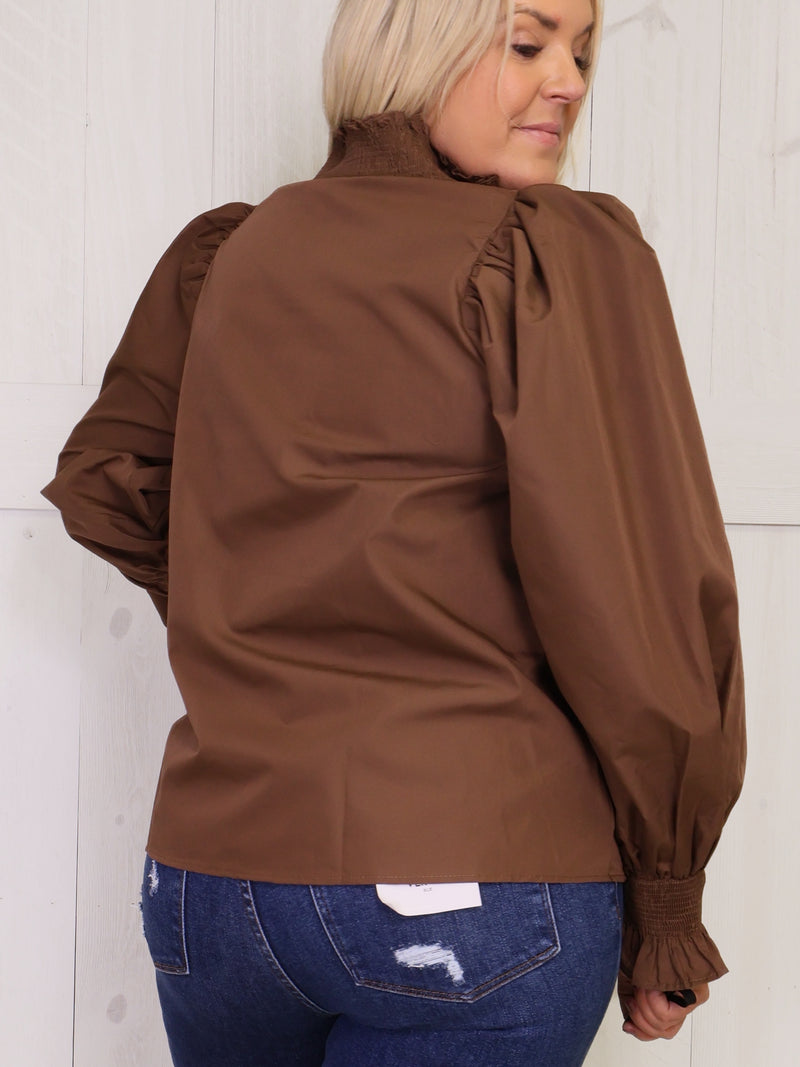 Entro Mocha Cheetah Split Neck Top