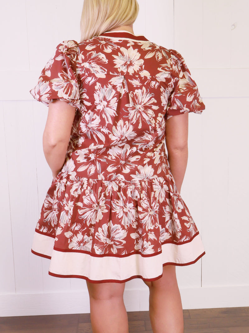 Entro Wine Floral Trim Dress