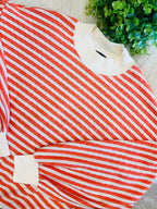 Women’s Evermmee Orange And White Striped Mock Neck Long Sleeve Top