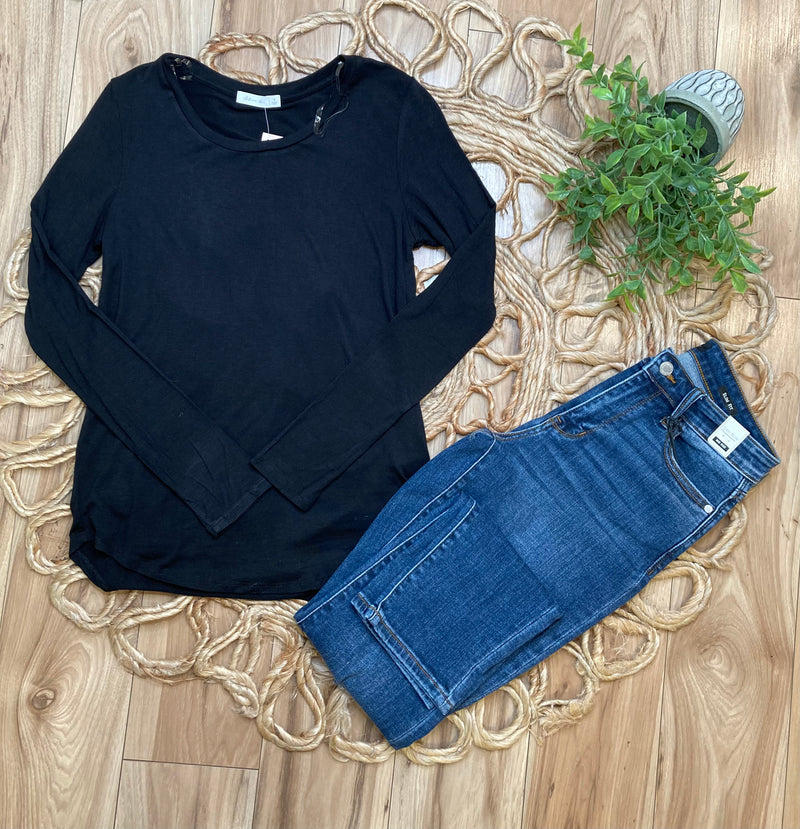 Solid Black Scooped Neck Top