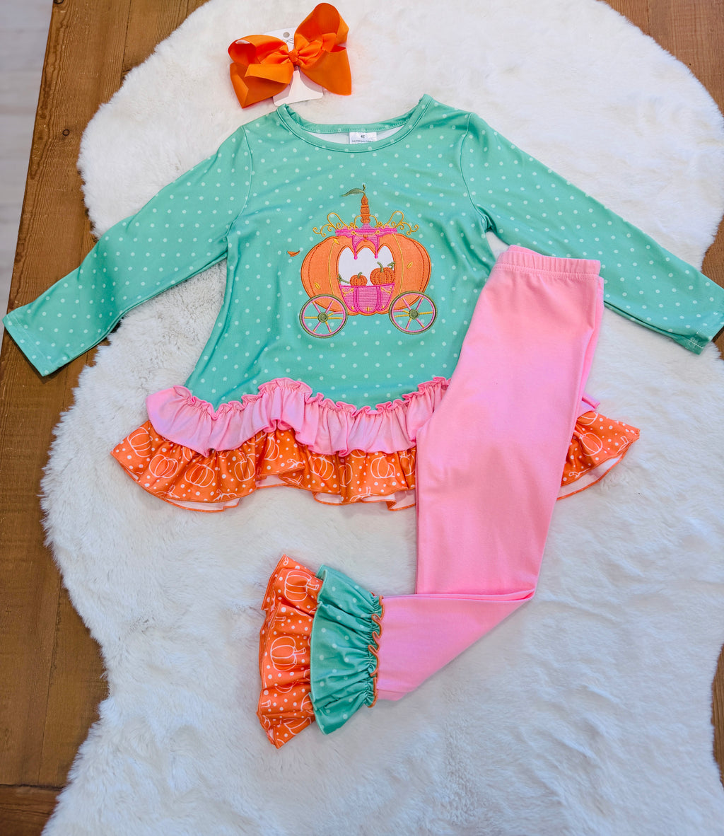 Girls Pumpkin Princess Polka Dot Ruffle Pant Outfit