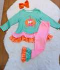 Girls Pumpkin Princess Polka Dot Ruffle Pant Outfit