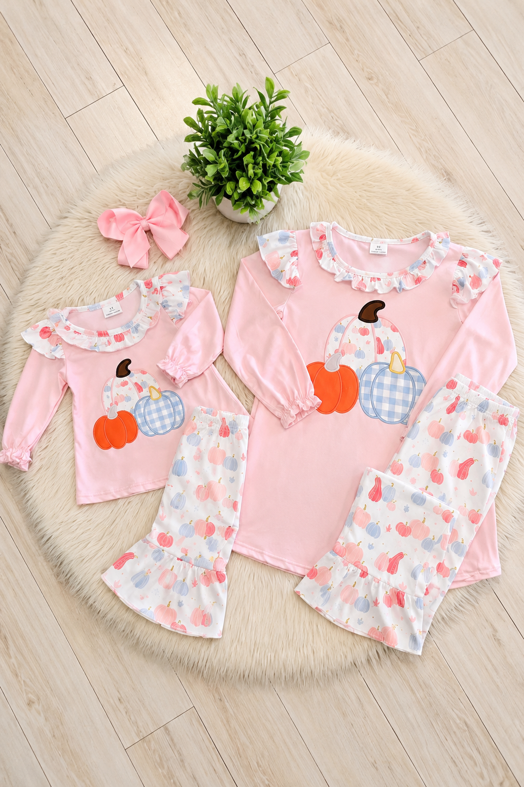 Girl’s Light Pink Pumpkin Ruffle Pant Outfit Set