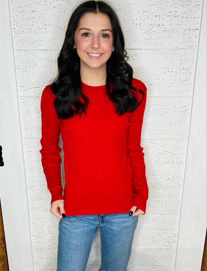 Red Cable Knit Sweater