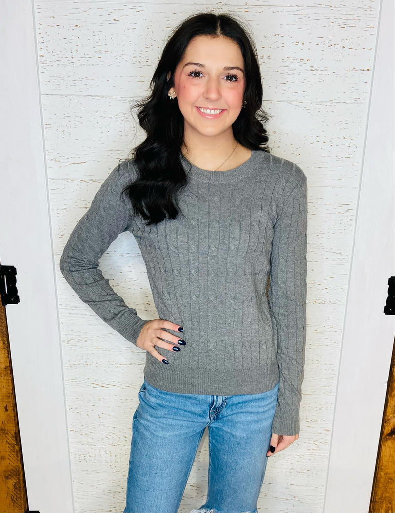 Dark Grey Cable Knit Sweater - Mini Mee Boutique