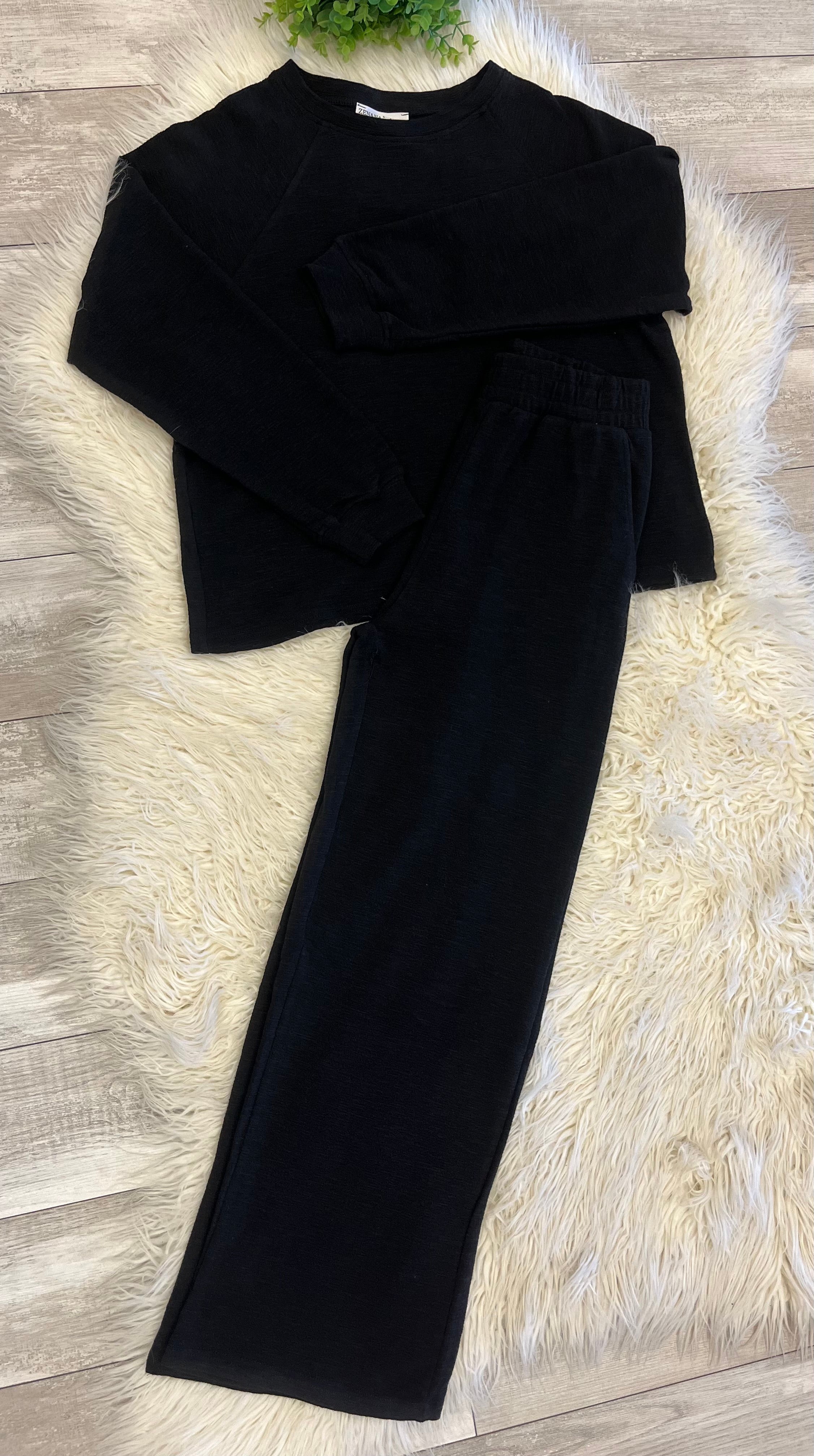 Women’s Zenana Cute Cotton Long Sleeve Set In Black