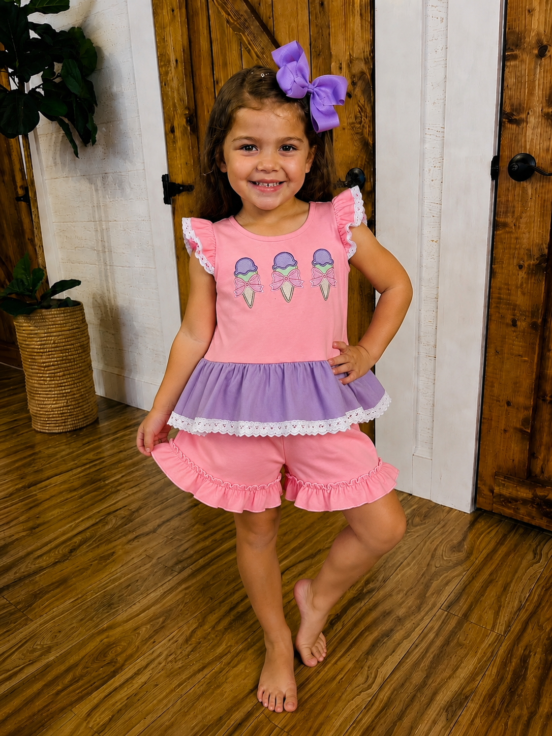 Girls Sweet Scoops Embroidered Ruffle Set