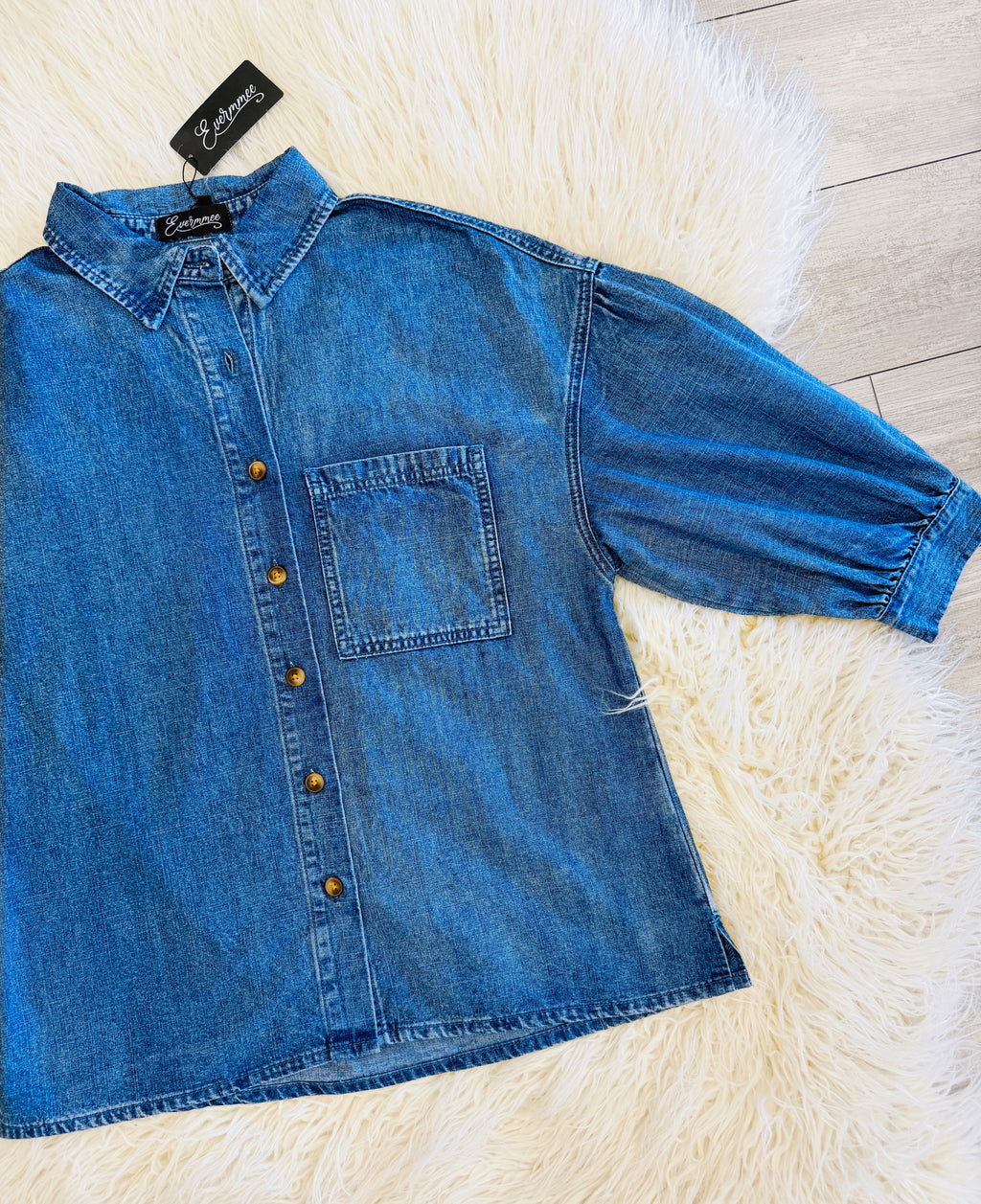 Women’s Evermmee Denim Puff Sleeve Top