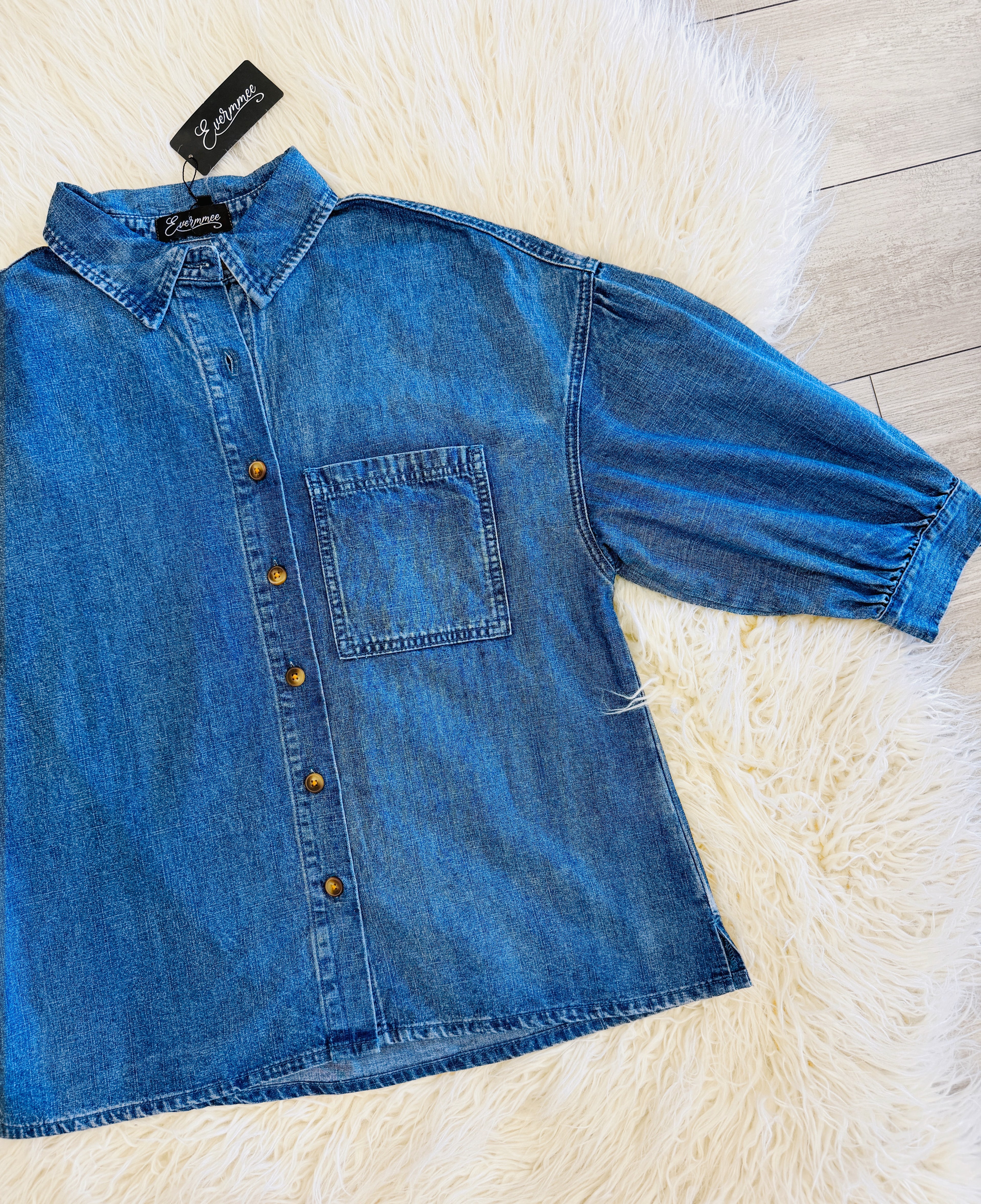 Women’s Evermmee Denim Puff Sleeve Top