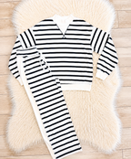Navy Blue Striped Women’s Evermmee Mock neck Pant Set
