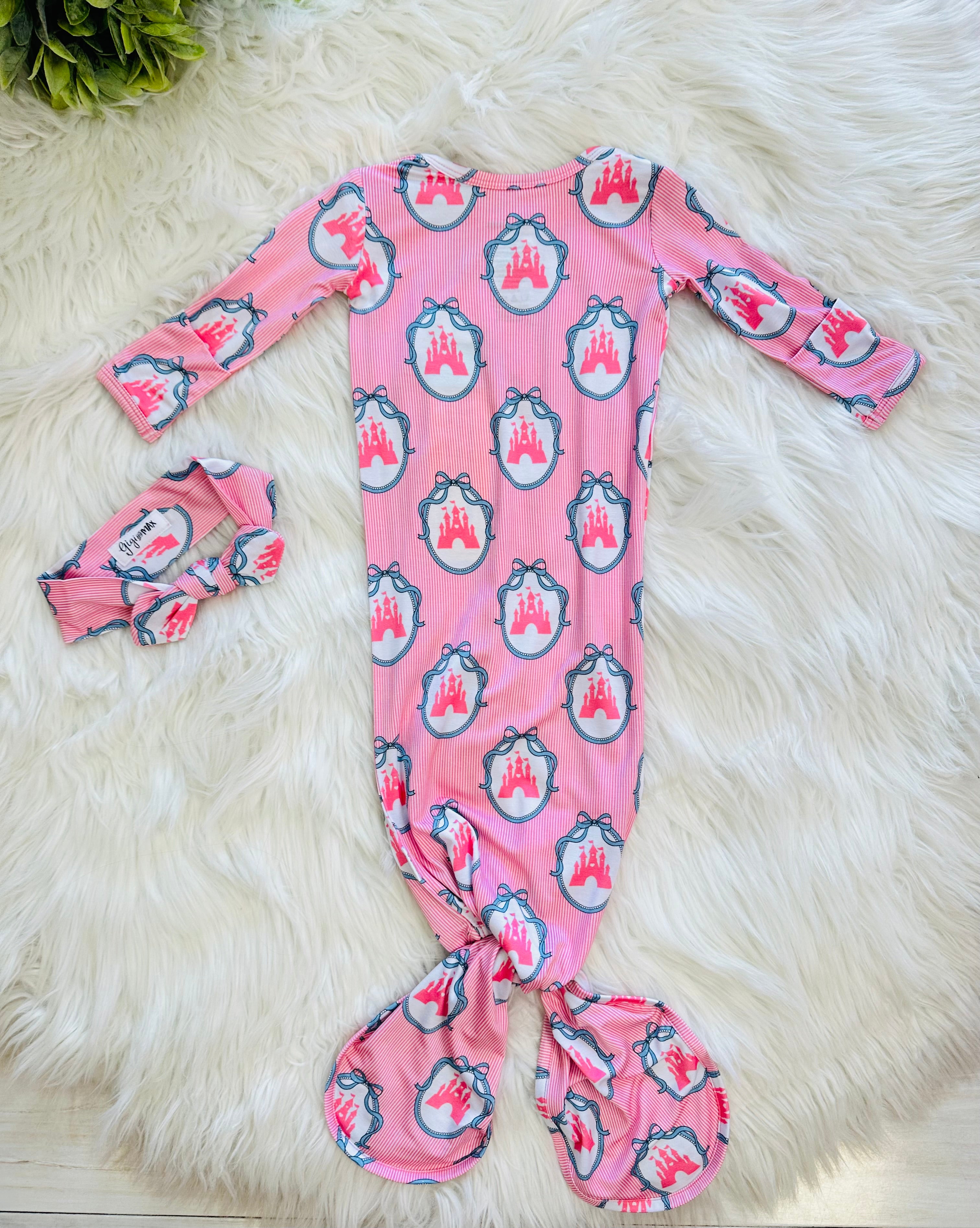 Girl’s Pink Castle Knotted Gown with Matching Headband Set