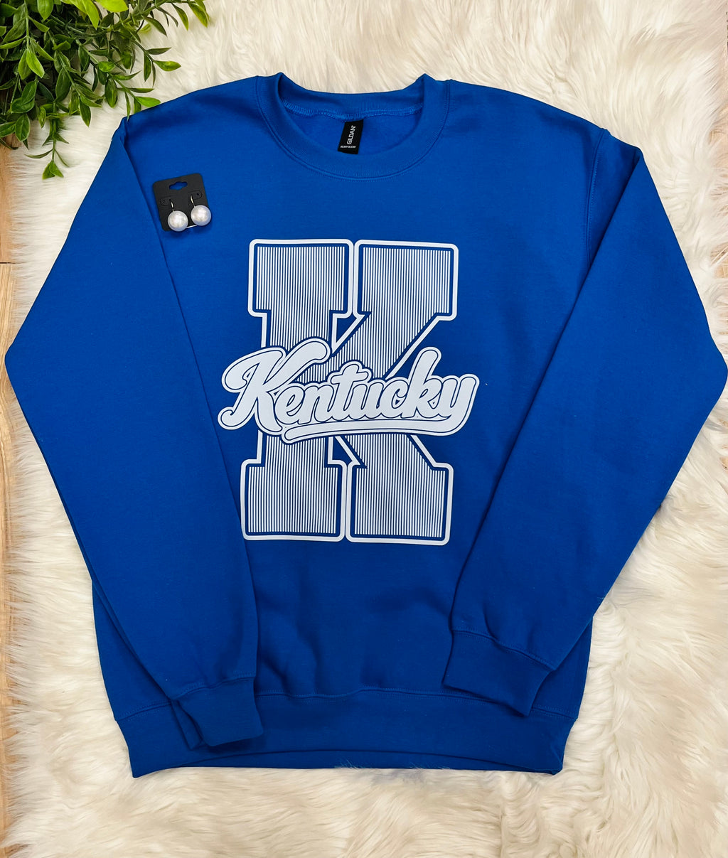 Women’s Blue Kentucky Striped Crewneck Top