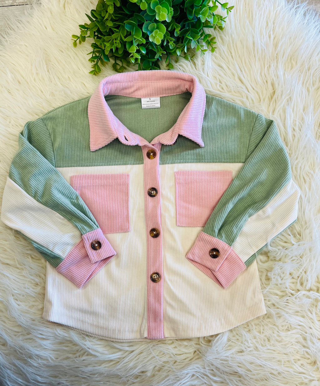 Girl’s Pastel Color Block Corduroy Button Down Shirt