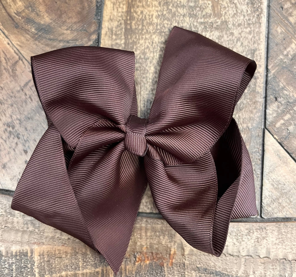 Hair Bow 6” Alligator Clip - Chocolate Brown