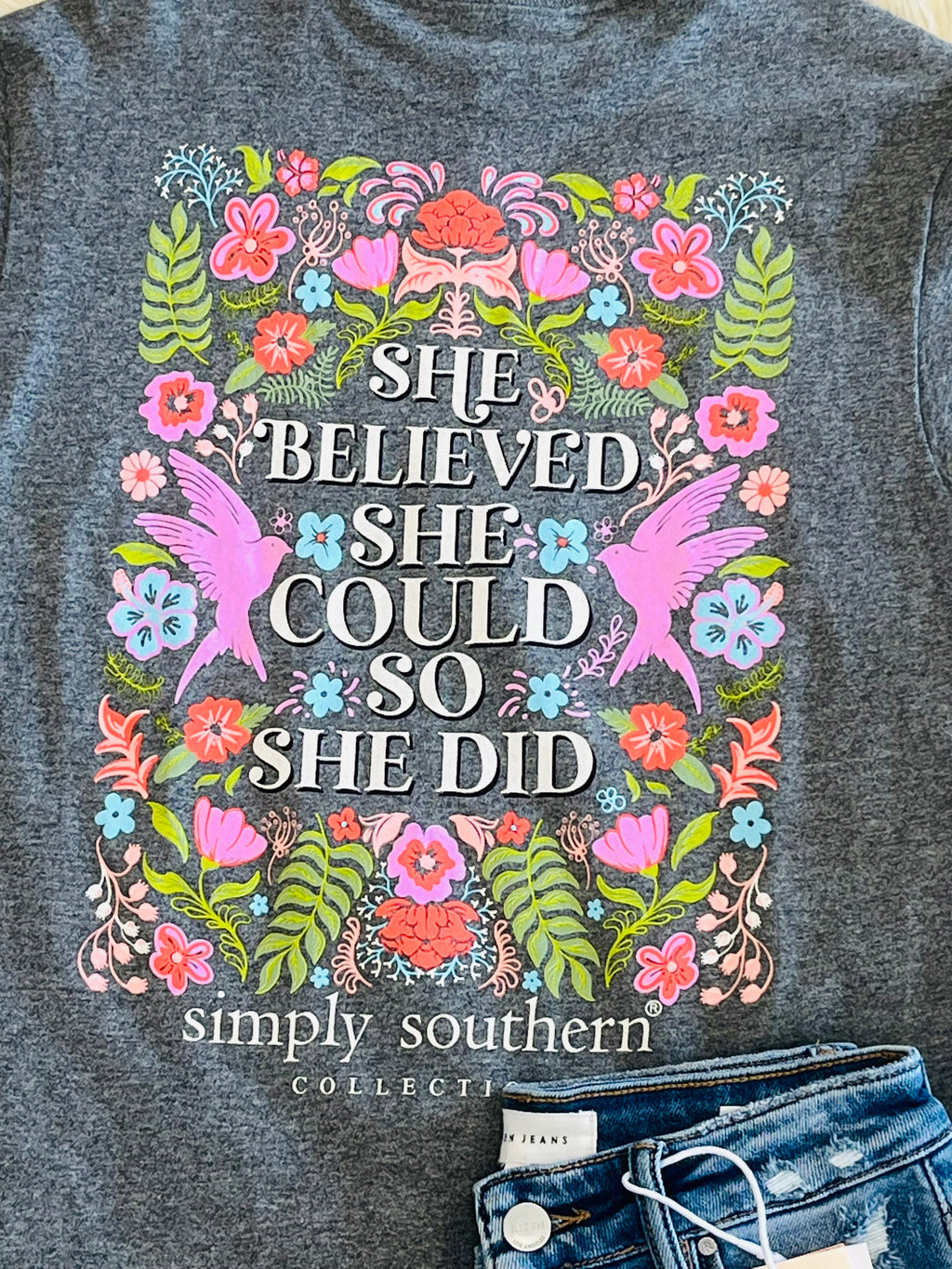Women’s Simply Southern “She Believed She Could So She Did” Graphic Tee