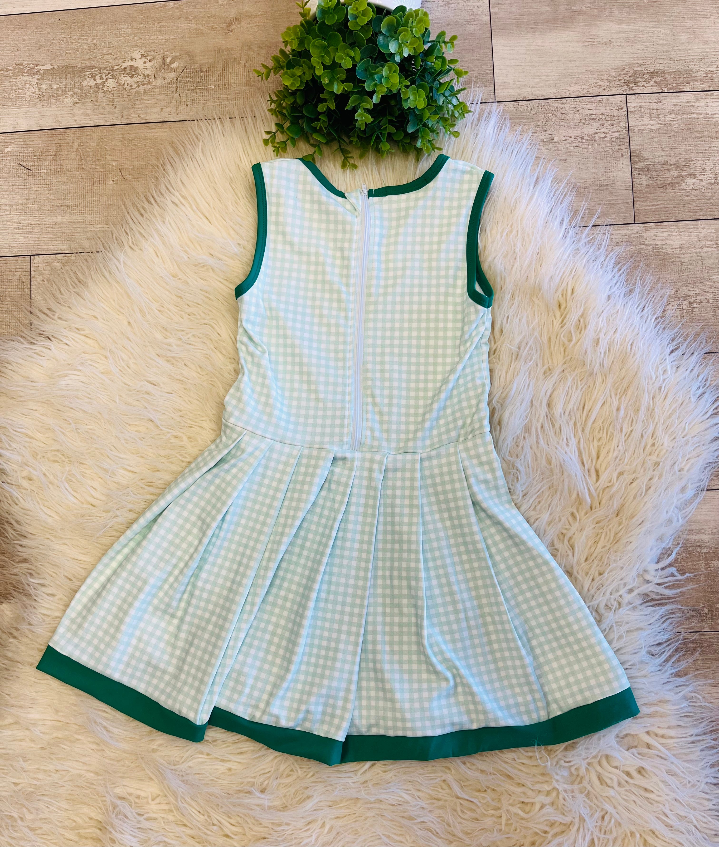 Girl’s Athletic Kelly Green Gingham Dress with Built In Shorts