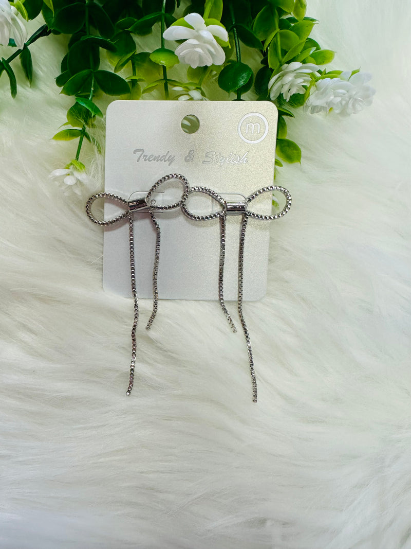 Silver Bow Dangle Earrings - Mini Mee Boutique