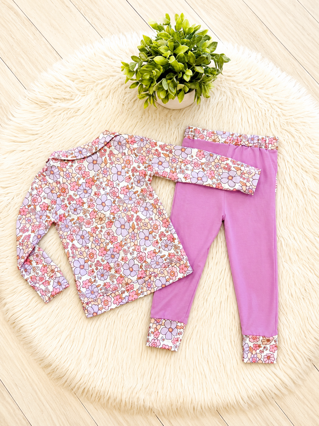 Girl’s Pink and Purple Floral Half Zip Pant Outfit Set