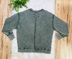 Women’s Zenana Dark Olive Ribbed Raw Hem Crewneck Top