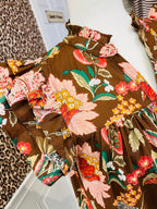 Women’s Floral Split Neck Mini Dress With Ruffle Sleeves