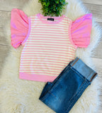 Women’s Evermmee Pink Stripe Ruffle Sleeve Top
