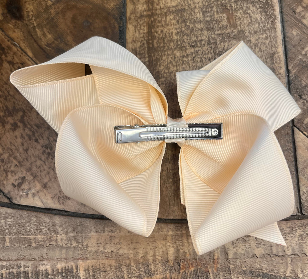 Hair Bow 6” Alligator Clip - Cream Ivory