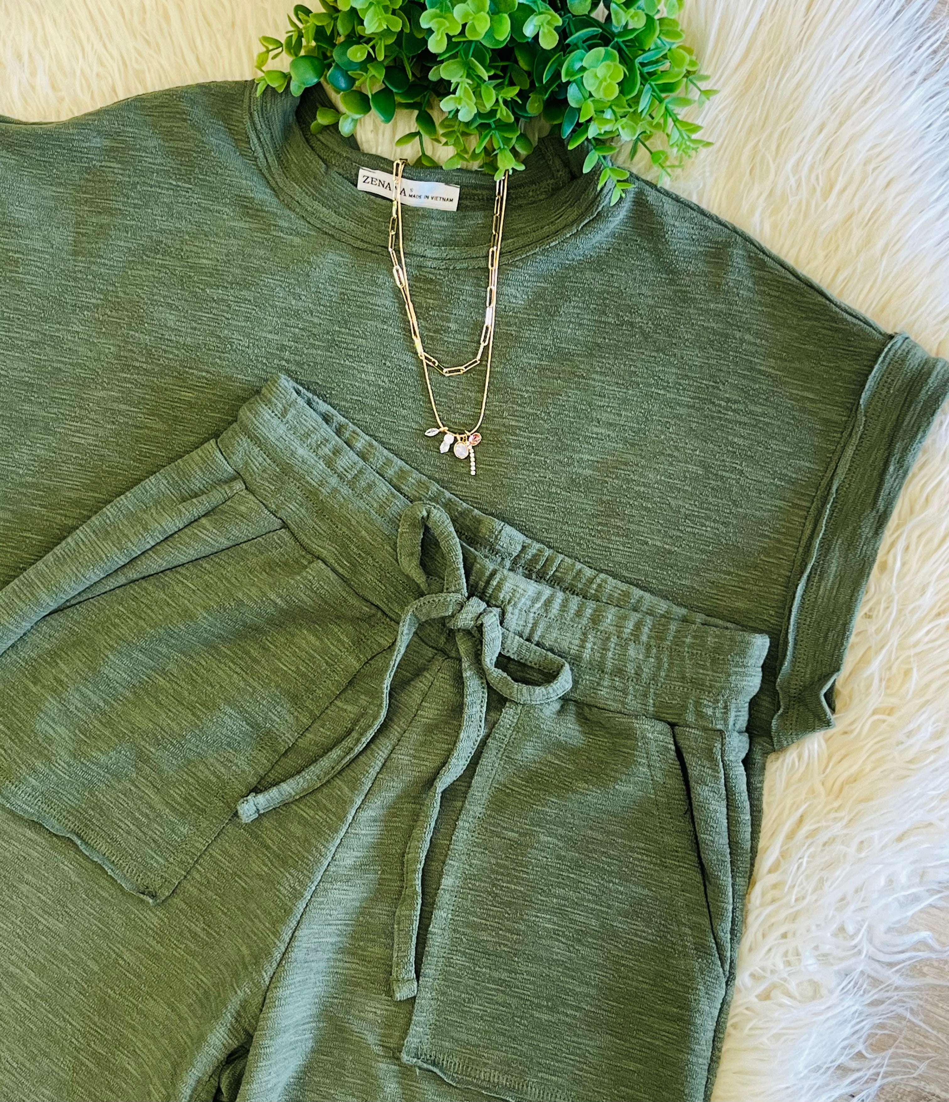 Women’s Zenana Cute Cotton Set In Olive