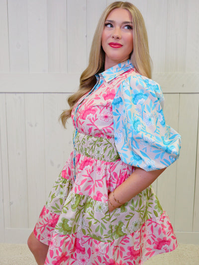 Mixed Floral Tiered Dress by Peach Love