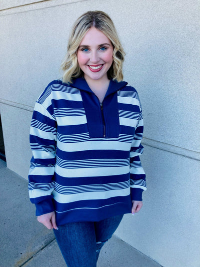 Blue and White Striped Pullover