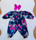 Girls Navy Floral Smocked Romper