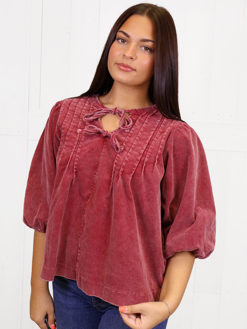 Umgee Acid Wash Corduroy Top
