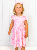 Pink Bow Ruffle Sleeve Dress Girls